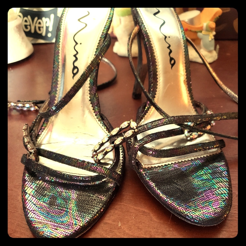 Nina Metallic Ankle Strap heels